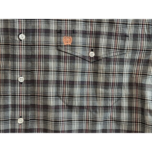 Cinch Mens XL Short Sleeve Button Down Shirt Gray Green Western Logo Pocket - Picture 4 of 6